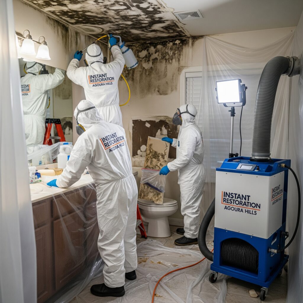 Removing water damage from drywall during a mold remediation project in los angles