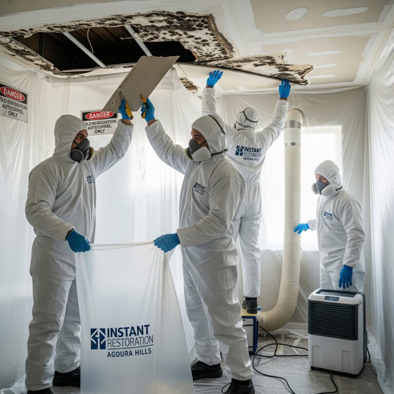 Instant Restoration team performing certified mold removal in a Los Angeles home