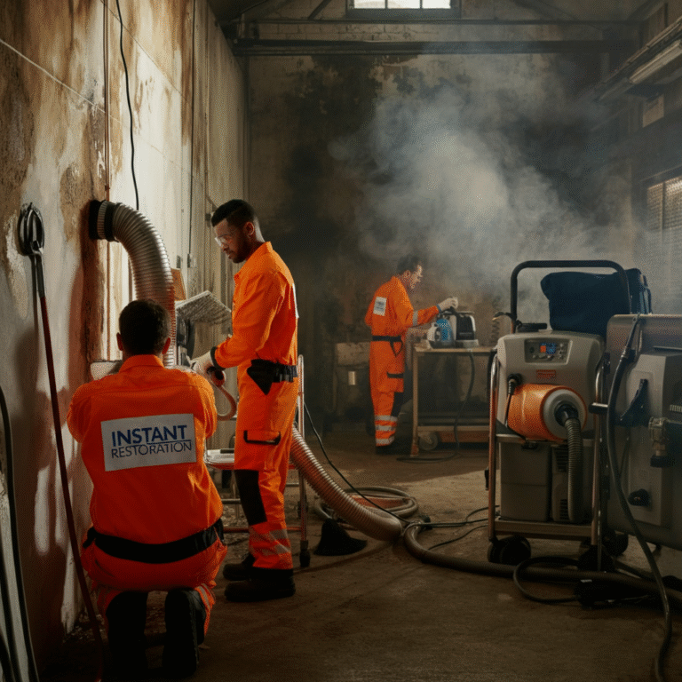 Instant Restoration team performing smoke damage cleanup in a Beverly Hills property