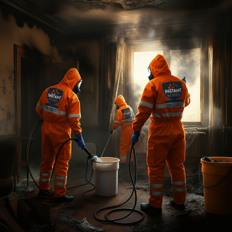 Instant Restoration team performing commercial mold remediation in Los Angeles office building