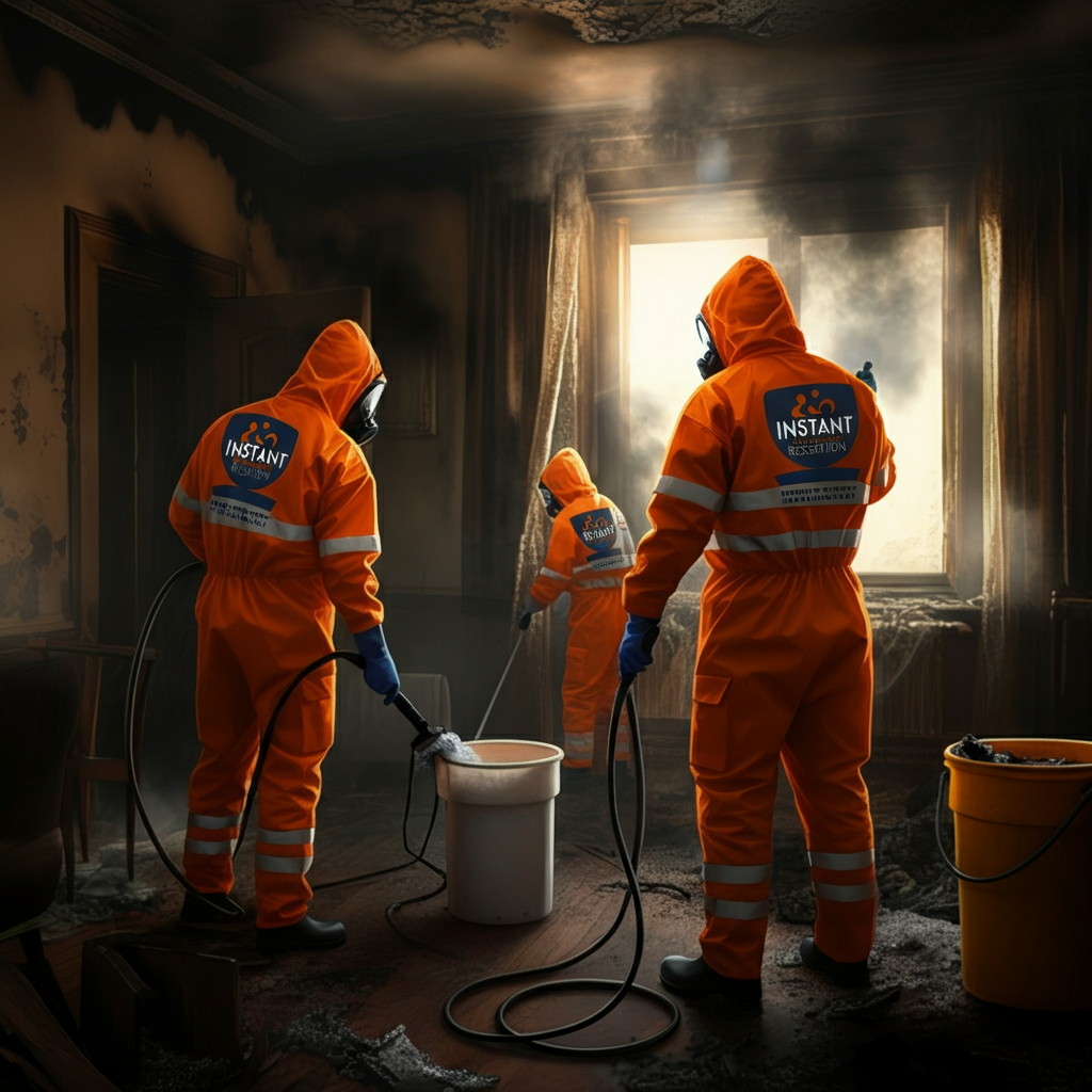 Instant Restoration team performing commercial mold remediation in Los Angeles office building