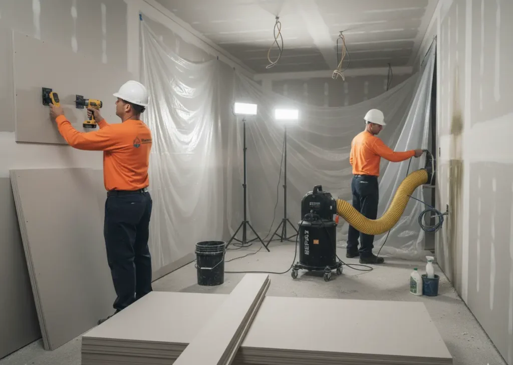 Air filtration and reconstruction during mold removal and mold remediation services in Los Angeles, Ventura County, and Orange County.