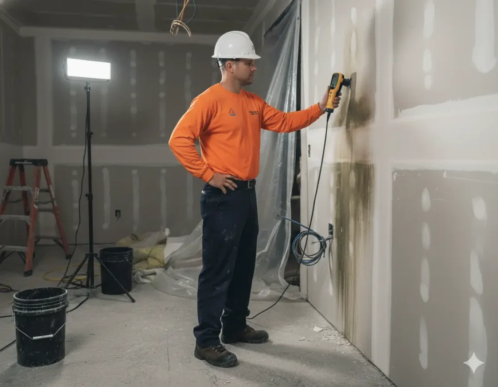 Inspection and moisture detection before mold removal and mold remediation services in Los Angeles, Ventura County, and Orange County.