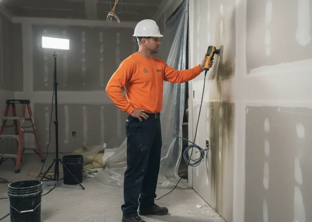 Inspection and moisture detection before mold removal and mold remediation services in Los Angeles, Ventura County, and Orange County.