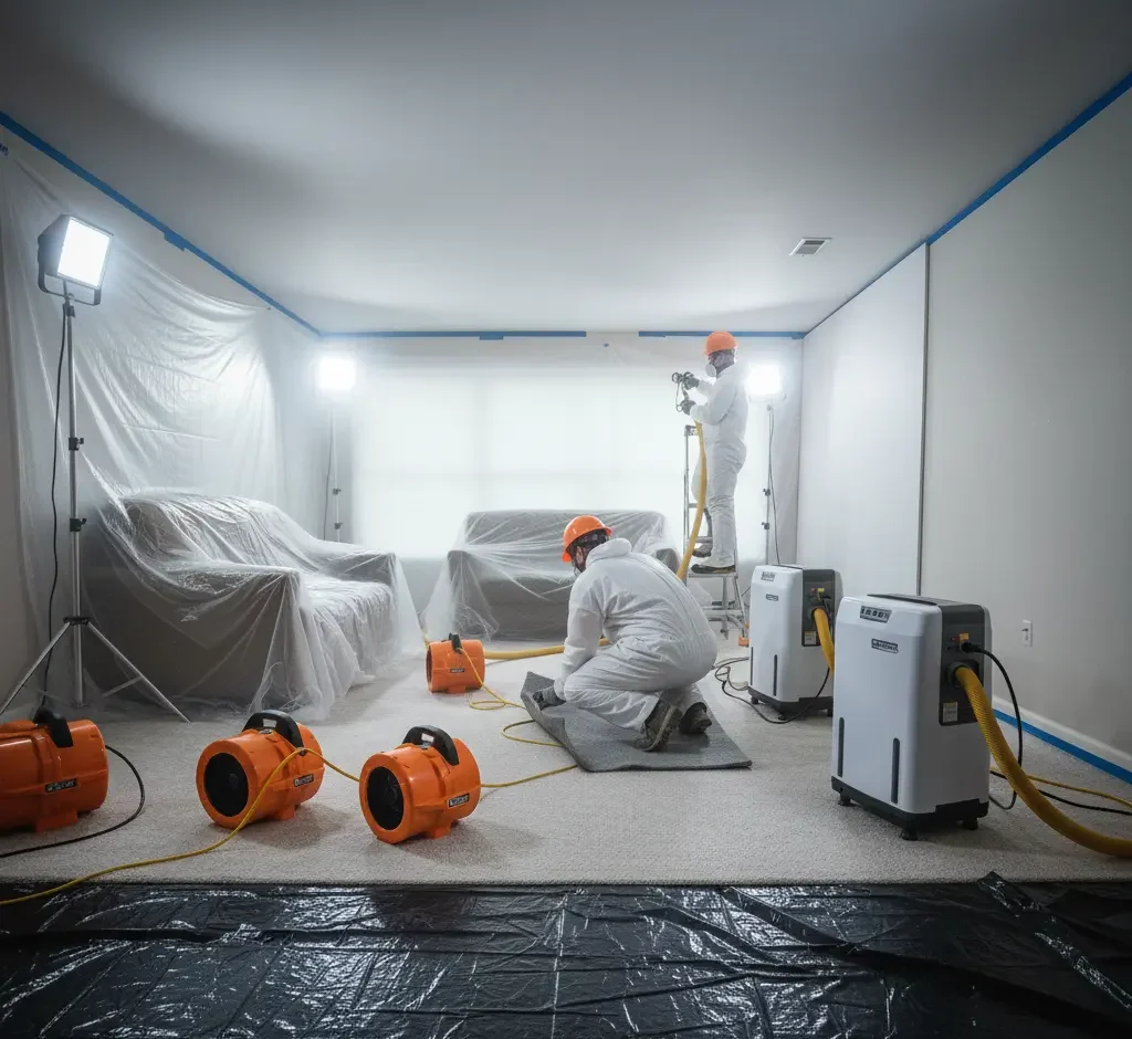 Technicians performing restoration and repairs after flood damage in Los Angeles, Ventura County, and Orange County.