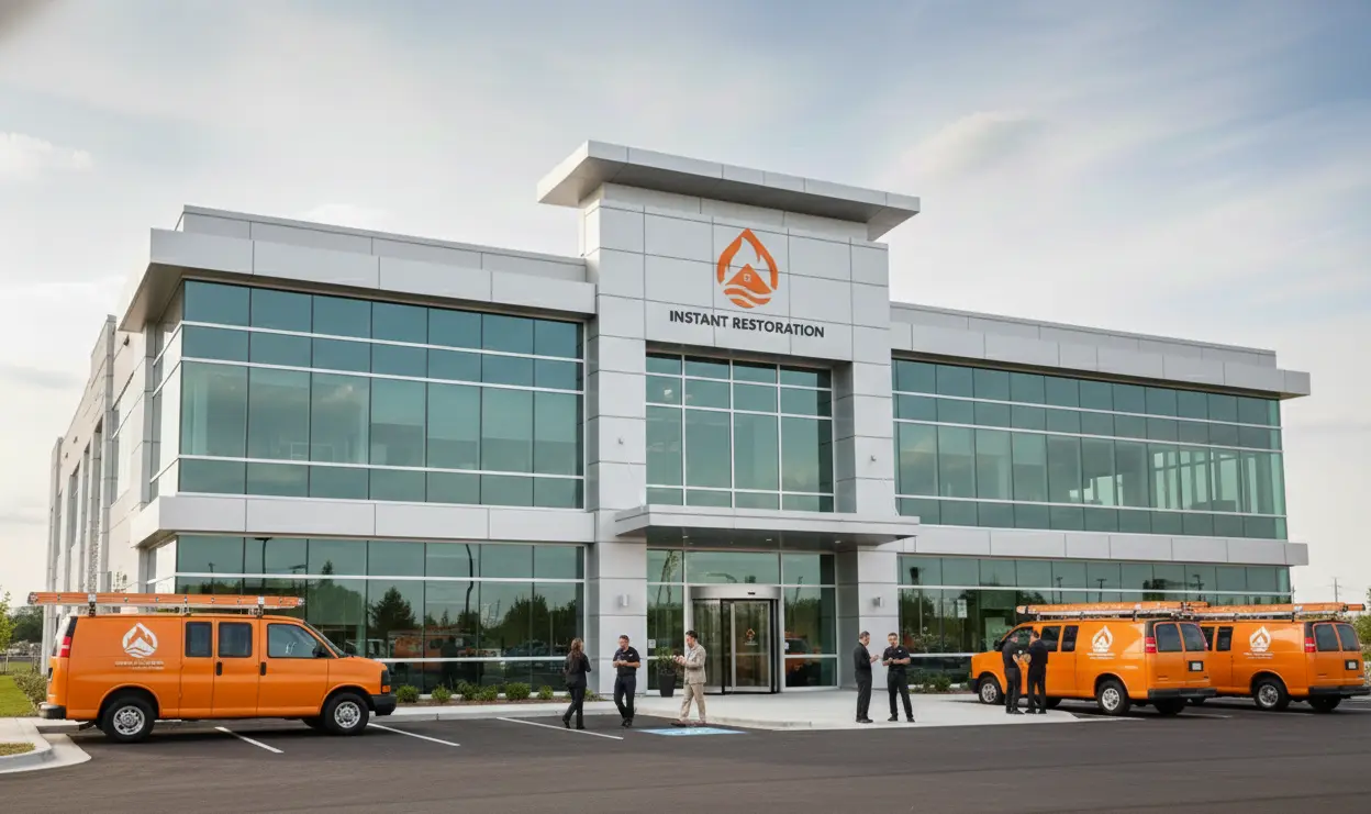 Instant Restoration commercial restoration company headquarters and service fleet