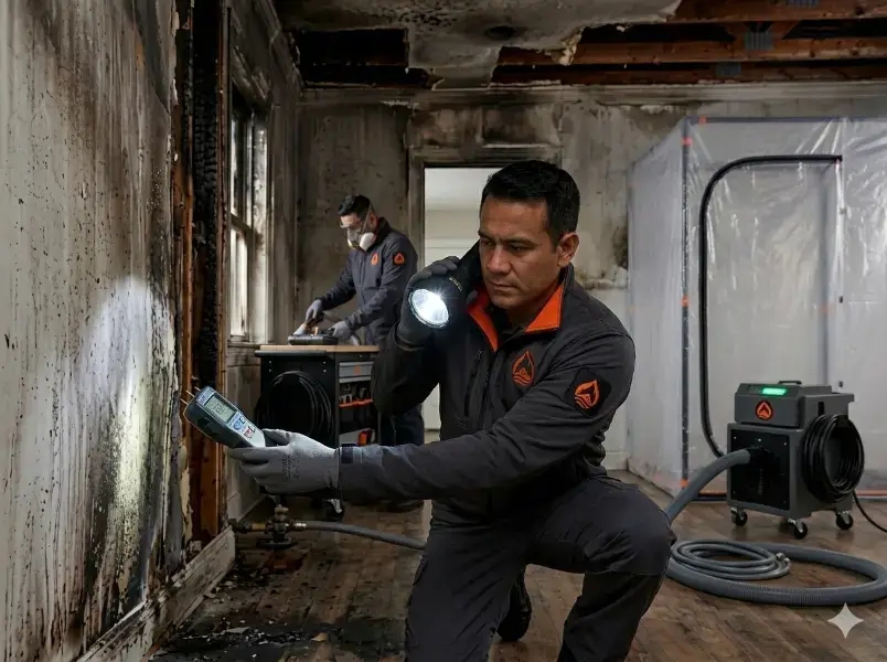 Fire and smoke damage structural inspection during restoration