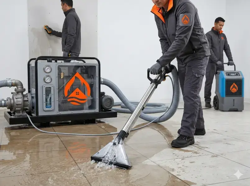Water damage extraction removing standing water using professional extraction equipment