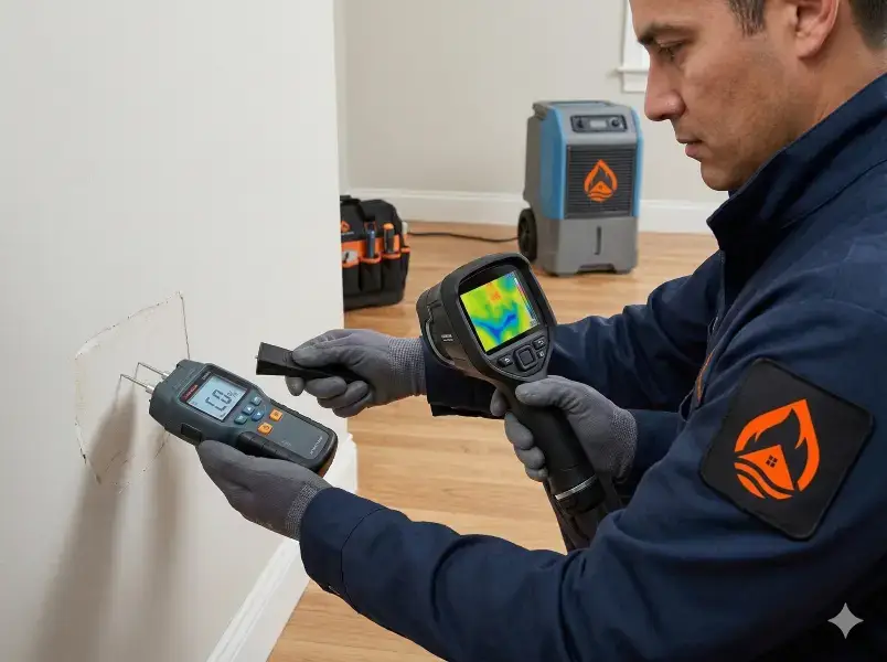 Water damage inspection and moisture mapping using thermal camera and moisture meter